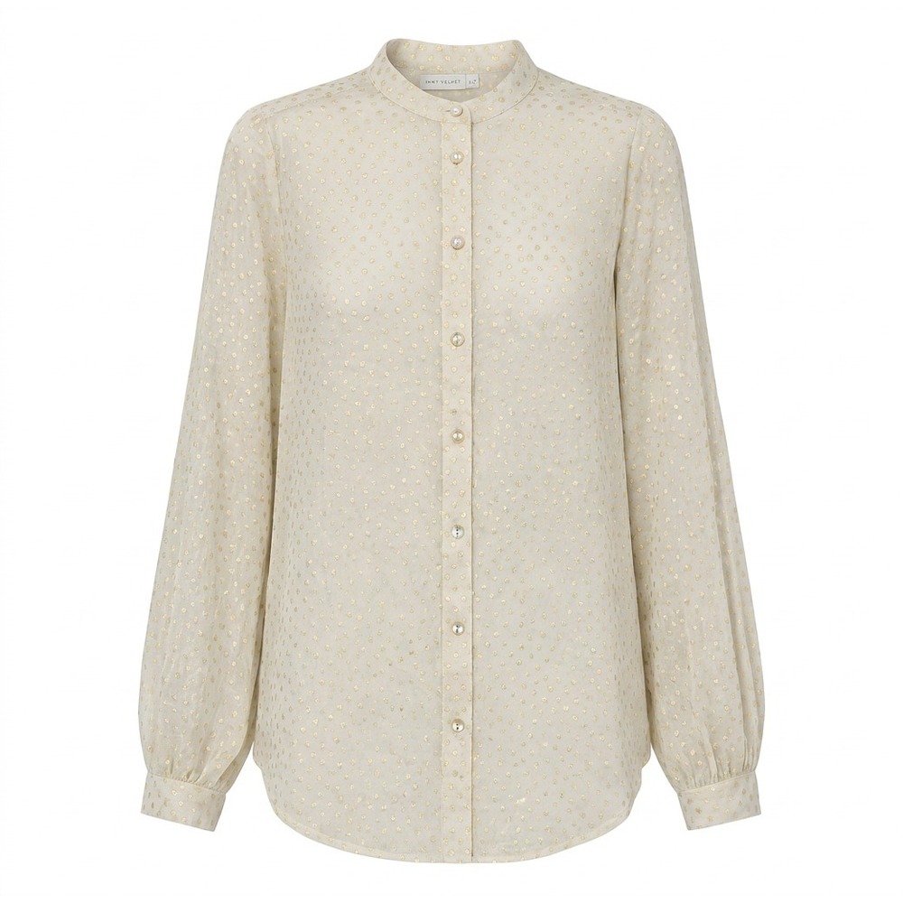 Equipment Femme Silk Gold Foil Polka Dot Blouse Womens S Mandarin Collar Sheer